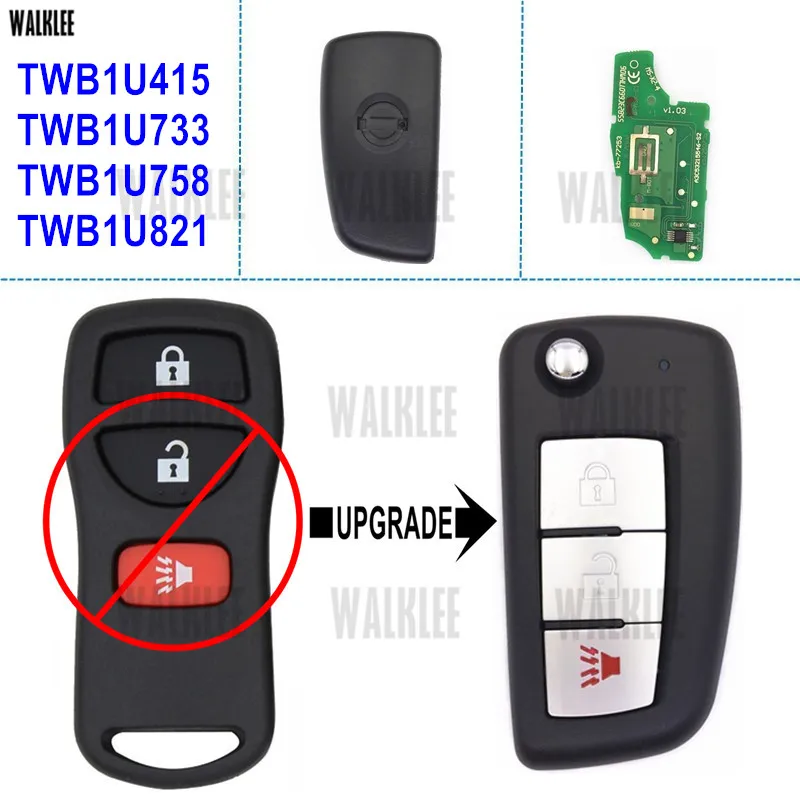 

WALKLEE Remote Key for Nissan Qashqai Sunny Sylphy Tiida X-Trail Titan for Infiniti TWB1U415 TWB1U733 TWB1U758 TWB1U821