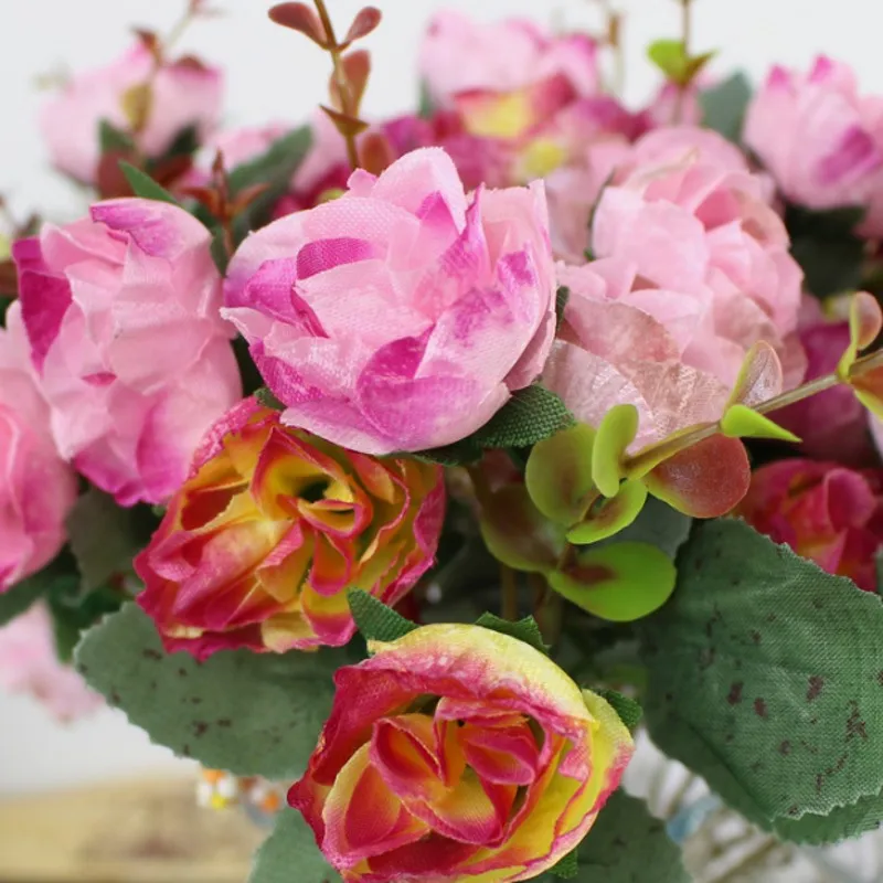 1 букет свежих искусственных цветов розы 21 голова Романтический DIY поддельные шелковые цветочные для свадебной вечеринки украшения дома