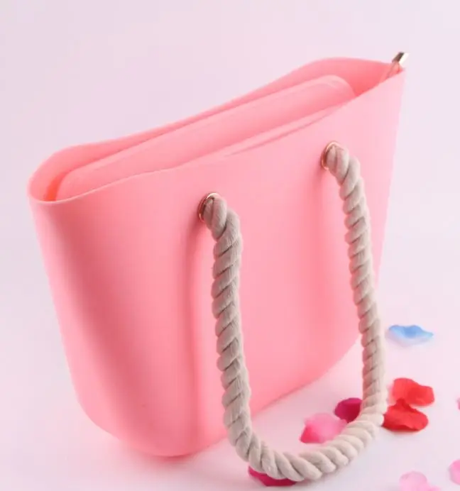 Новинка, карамельный цвет, Женская силиконовая сумка-мешок, дорожная сумка, пляжные кошельки, силикагель, веревка, ручка на молнии, итальянский дизайн - Цвет: Розовый