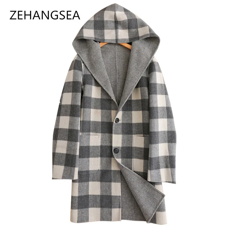 

Winter cashmere coat 18 years new ladies hooded plaid jacket women's double layer fabric warm and comfortable soft coat