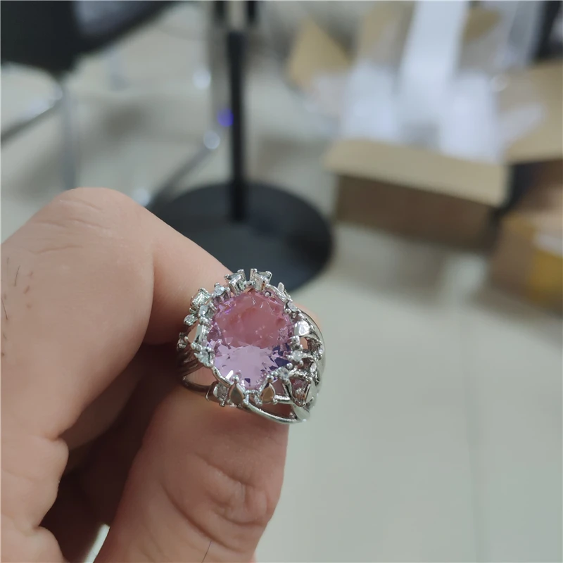 Pink Stone Anniversary Ring Charm Silver Color Ring White Crystal Wedding Rings for Women Jewelry Anillos Mujer Bague O5P008