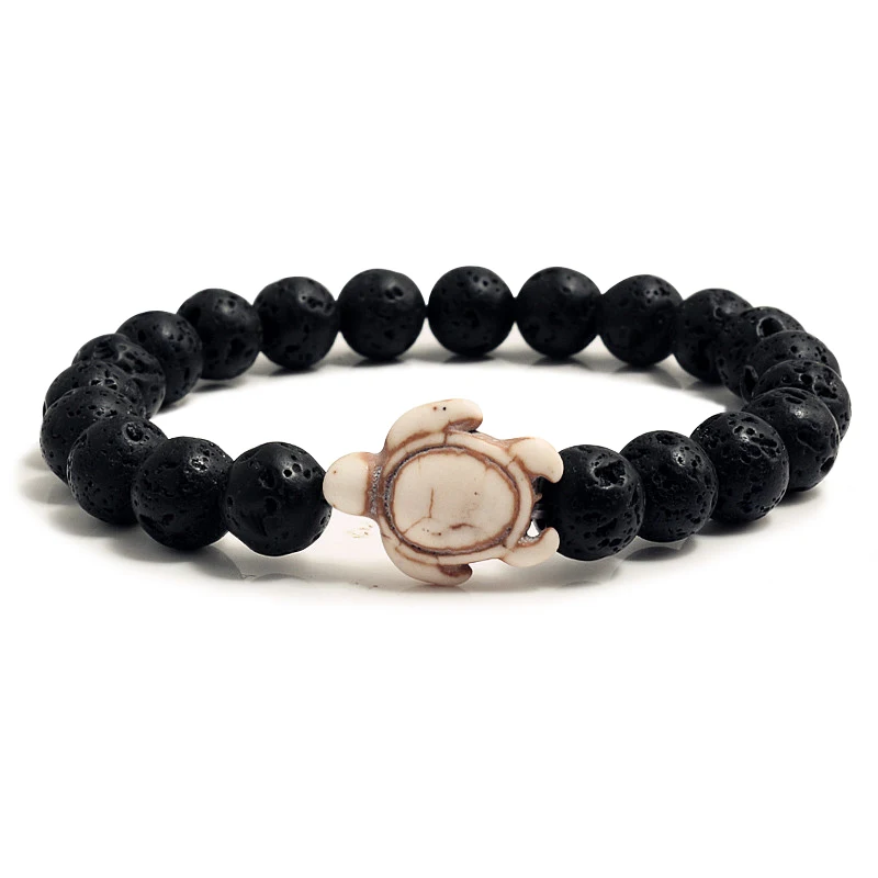 New Fashion Distance Turtle Bangle Bracelet For Women Men Charm Jewelry Black Lava Stone Health Elasticity Bracelets Couple Gift