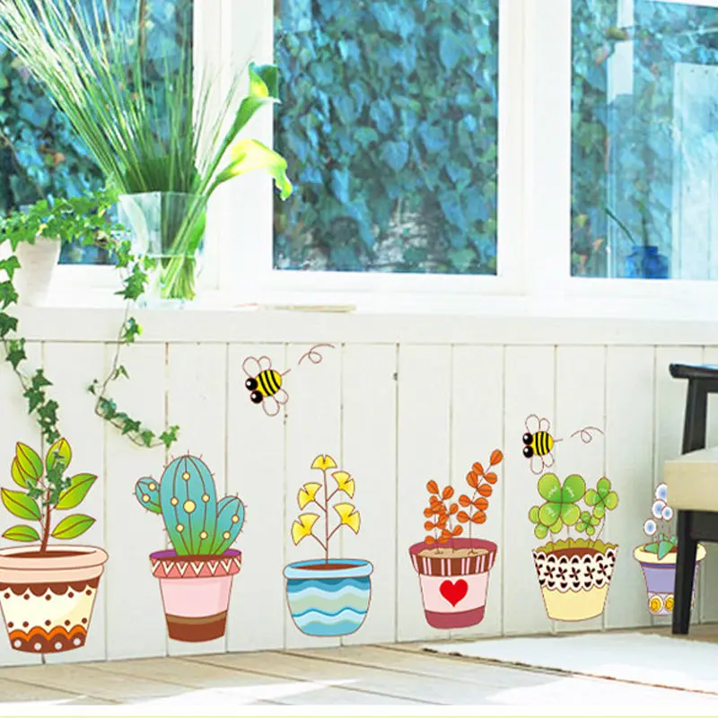Garden Flowers Pot Wall Decals For Balcony Decorative Stickers Diy