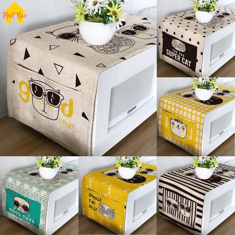 

Meet Nice Microwave Oven Cover High Quality Printer Cotton Linen Fabric With Storage Bag Kitchen Cartoon Fashion Cat Dust Cover