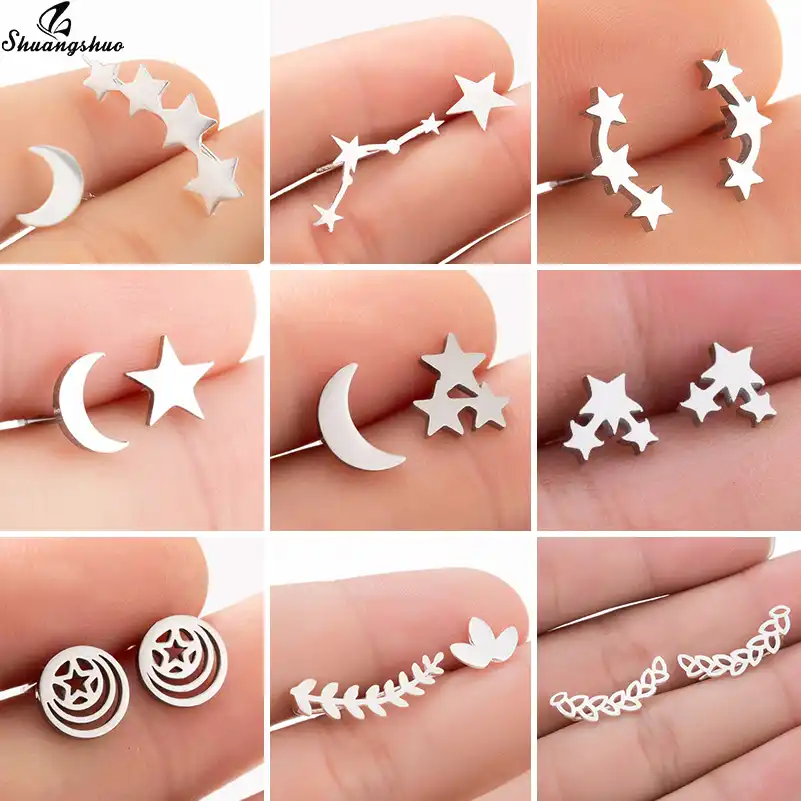 Shuangshuo Ngoi Sao Thời Trang Mặt Trăng Bong Tai Tai Nha Leo Nui Nhỏ La Bong Tai Nữ Tai Banh Xich Thep Khong Gỉ Pendientes Tặng Stud Earrings Aliexpress