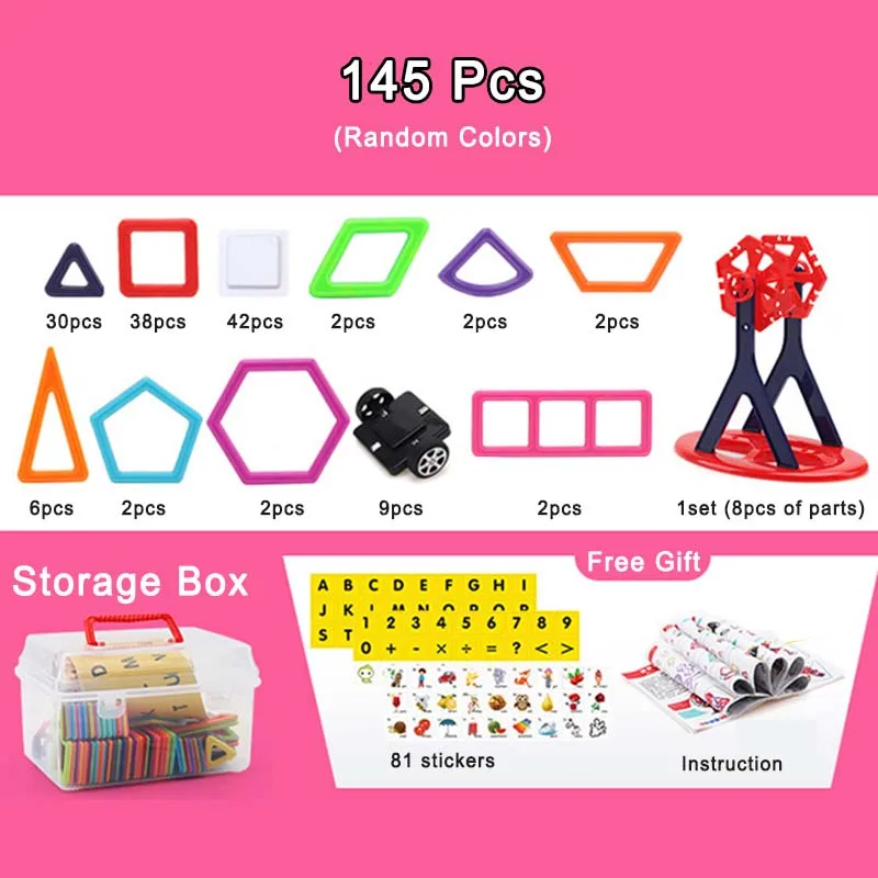 

145pcs Mini Size Magnetic Designer Building Construction Toys Set Magnetic Blocks Magnet Educational Toys For Children Kids Gift