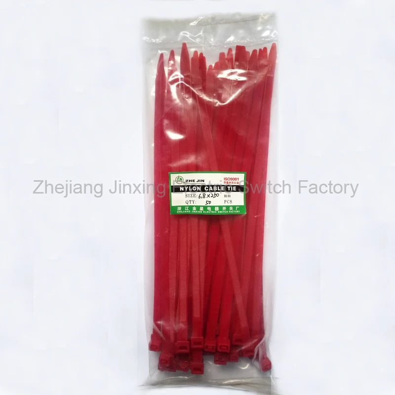 

ZHEJIN (50pcs) ZJ-6.8*250MM (10"X100lbs) Colour Nylon Plastic Zip Red Color Cable Ties Wire(width:6.8mm)