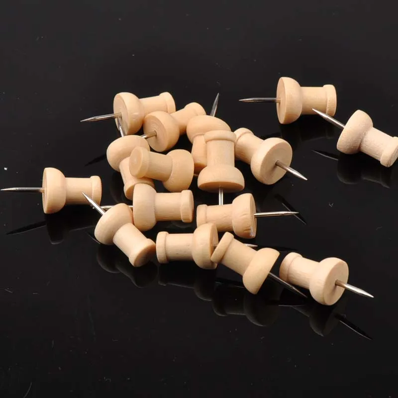 Nautral Round Wooden Push Pins Thumbtacks Steel Point Bulletin Board Office School 50 pcs/lot sewing pins