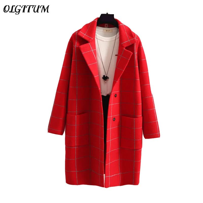 Горячая Распродажа, женские пальто, весна/осень, костюм, воротник, кружево, вязанная куртка, пальто, женский корейский Свободный Длинный свитер, кардиган - Цвет: red