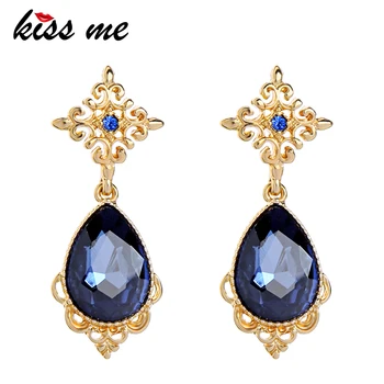 

KISS ME Classic Fashion Blue Glass Crystal Teardrop Wedding Earrings for Women Christmas Jewelry