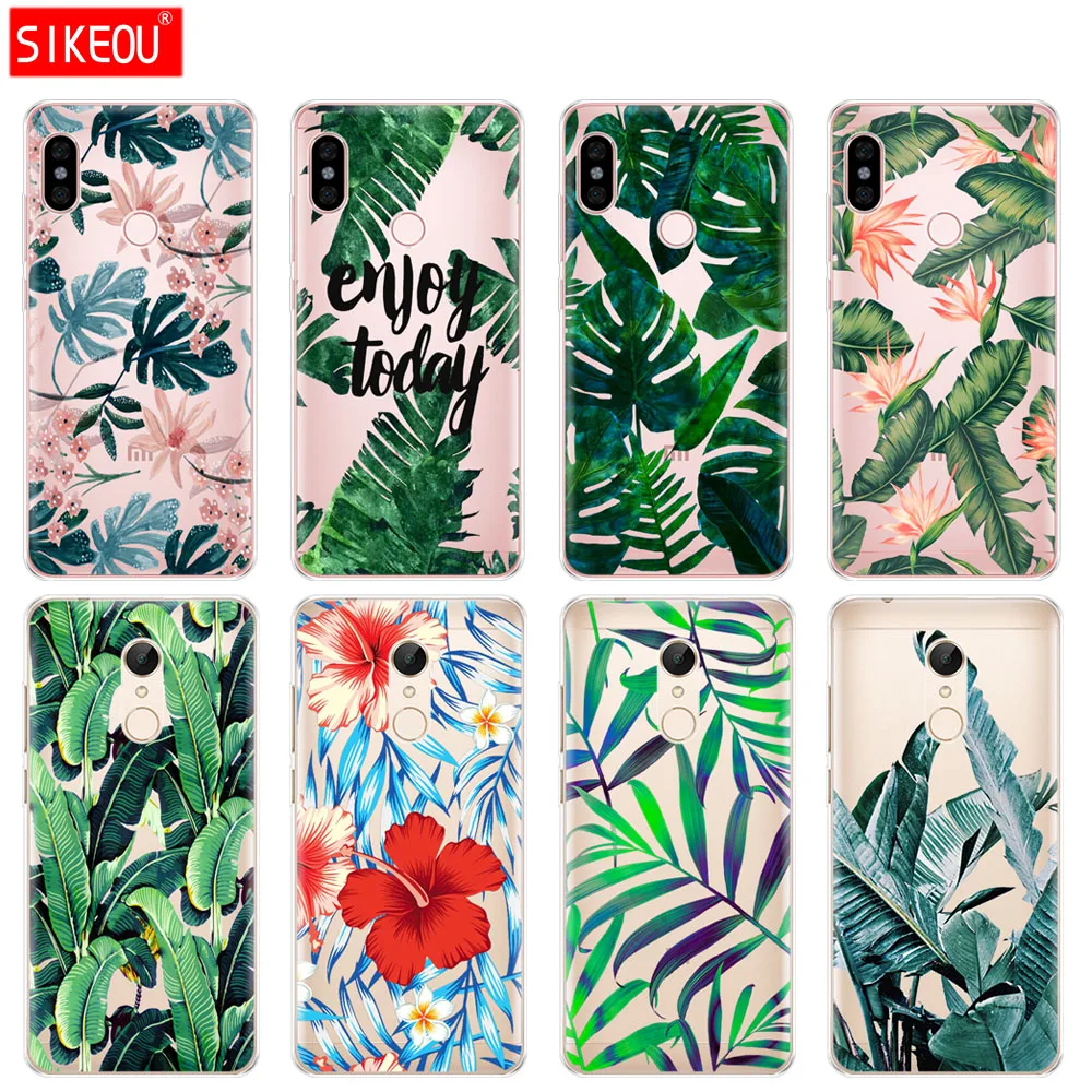 

Silicone Cover phone Case for Xiaomi redmi S2 Y2 6 5 2 3 3s pro PLUS redmi note 4 4X 4A 5A 6A soft tpu green leaves coque clear