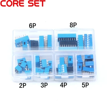 

30PCS/LOT Dip Switch Kit In Box 2 3 4 5 6 8 Way 2.54mm Toggle Switch Red Blue Snap Switches Mixed Kit Each 5PCS Combination Set