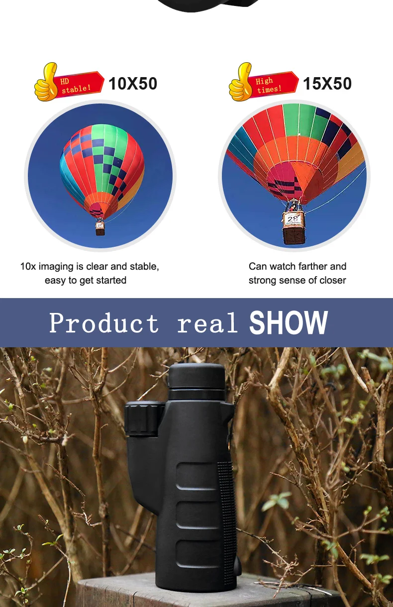 15x50 alta ampliação monocular à prova dwaterproof