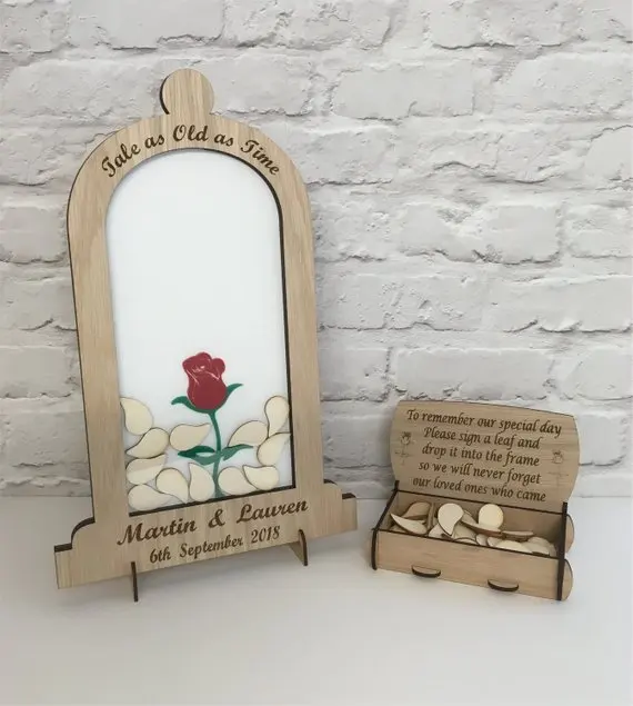 Beauty and the Beast Gold Wedding drop box alternative guest book Dome 72 petals 