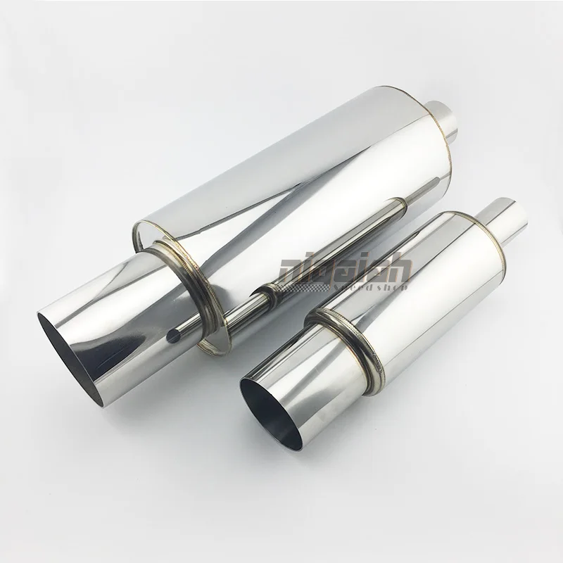 

UNIVERSAL Inlet: 51/63mm Car Muffler Universal 304 Stainless Steel Chrome Car Exhaust Muffler Pipes