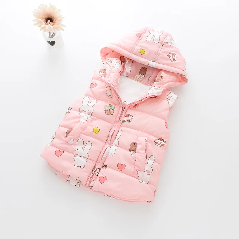 

Winter Children Clothing Zipper Girl Vest Jacket Cartoon Rabbit Thick Princess Hooded Girls Vest Kid Jacket Baby Girls Waistcoat