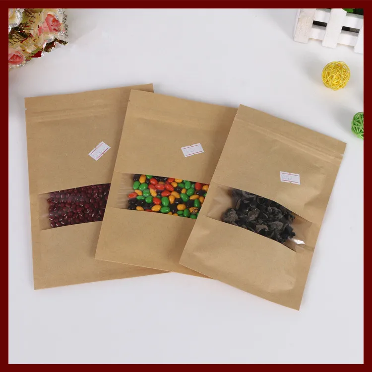 

12*20cm 50pcs Kraft Paper Ziplock Window Bag For Gifts/tea/candy/jewelry/bread Packaging Paper Food Bag Diy Jewelry Pack Display