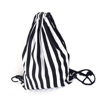 

15PCS / LOT Drawstring Bags Stripe Printing Travel Backpack Portable Multifunctional Pouch Canvas Reusable Pouch Wholesale