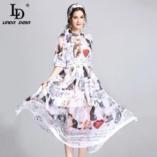 High Quality New 2017 Runway Summer Dress Women's Half Sleeve Casual Animal Cat Letter Chiffon Printed Long Dress With Scarf