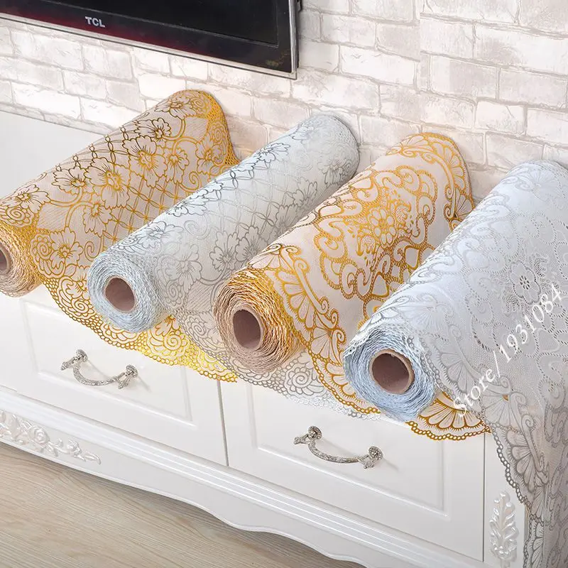 

PVC Gold Tablecloth Oilproof Tablecloth Bronzing Printed Hollow Table Cover Mat TV Cabinet Home Decor Nappe Toalha De Mesa