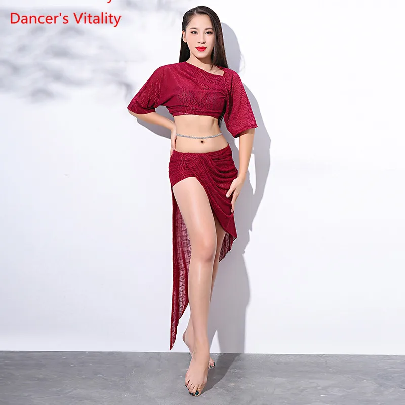 

New Lady Women Belly Indian Oriental Dance Loose Top Irregular Skirt Suit Competition Costume Rumba Outfits Garments Dancewear