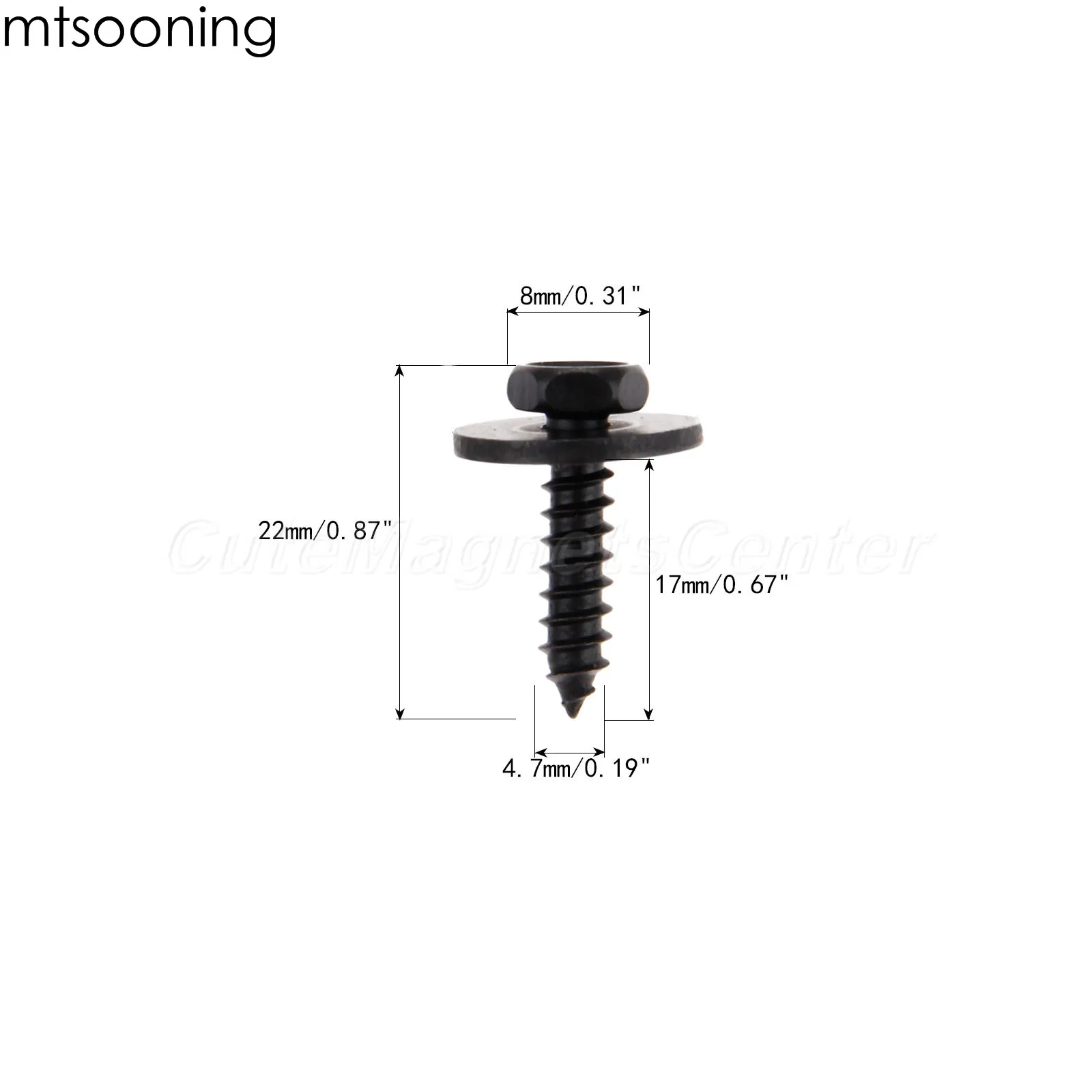 Mtsooning, 20 шт., авто, 4,8x19 мм, саморезы, закрытые, свободные шайбы, 8 мм, с шестигранной головкой, черный,, C45