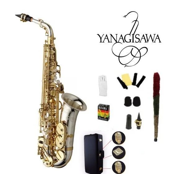 

NEW YANAGISAWA A-WO37 Alto Saxophone Nickel Plated Gold Key Professional YANAGISAWA Super Play Sax Mouthpiece Free shipping