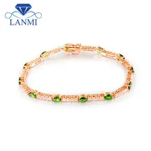 Натуральный Овальный 4x5 мм цаворит свадебный браслет из твердого золота 18 К с бриллиантами обручение драгоценный камень ювелирные изделия для женщин подарок