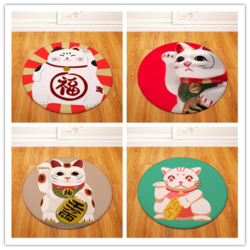 

High Quality Lucky Cat Carpets Round Rugs Living Room Doormat Cartoon Carpets Door Floor Mat for Bedroom Fornasetti Carpet