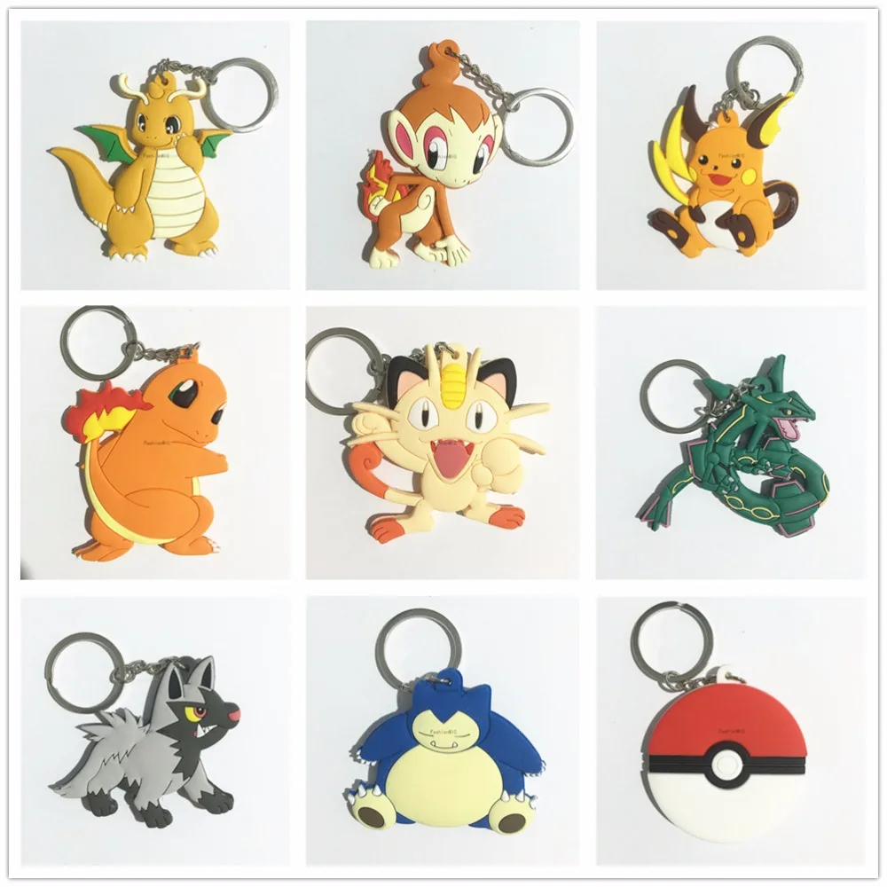 

pvc keychains anime 13 Style Charmander Meowth Psyduck Jigglypuff Snorlax RAICHU Pokemon go Keychain Pendants Doll Toy Cute
