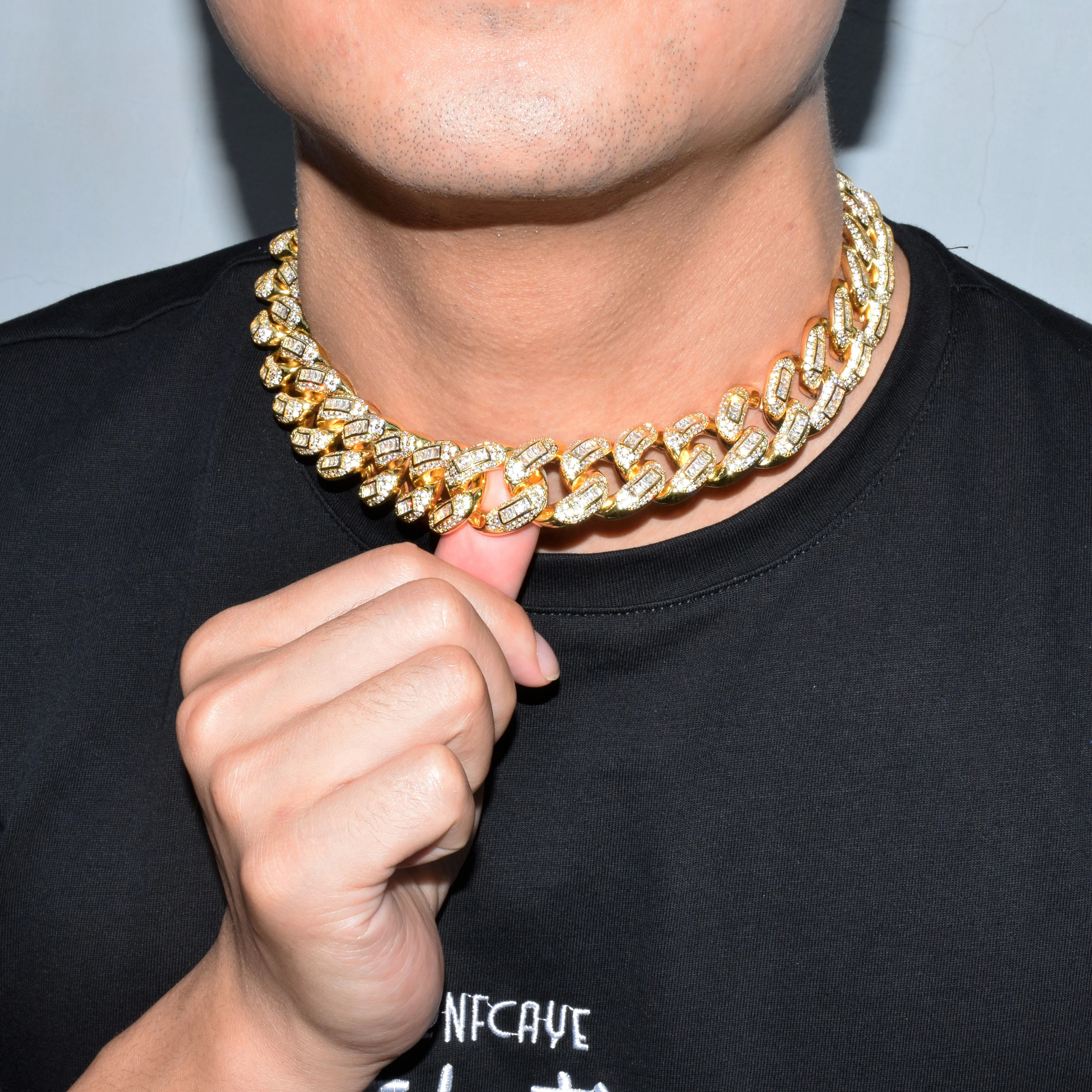 Men Necklace Baguette Miami Cuban Chain 