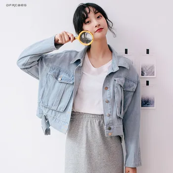 

Boyfriend Oversized Women Denim Jacket With Pockets 2019 Spring Fashion Long Sleeve Retro Jeans Jackets Loose Basic Coat Femme