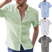 New Style Men's Short Sleeve Shirts Dress Shirt Summer Cool Loose Casual Turn Down Collar Shirts Button Solid Tops Fashion