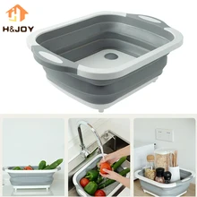 Складная дренажная корзина для резки овощей, фруктов, для мытья корзины, кухонная разделочная доска, инструмент для резки блока