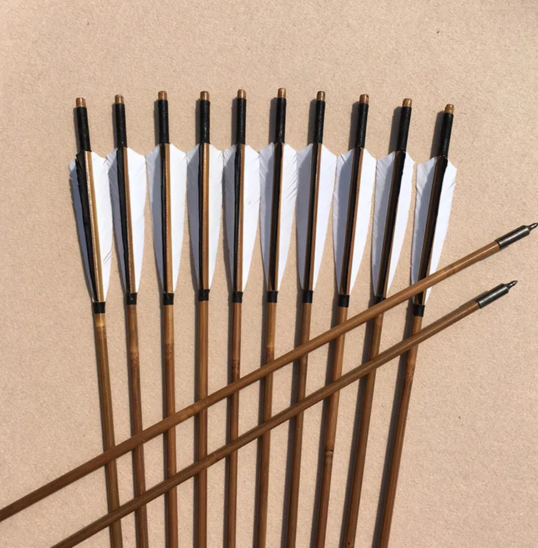 12Pk Archery Bamboo Arrow Completed with Iron Tip Turkey Feather