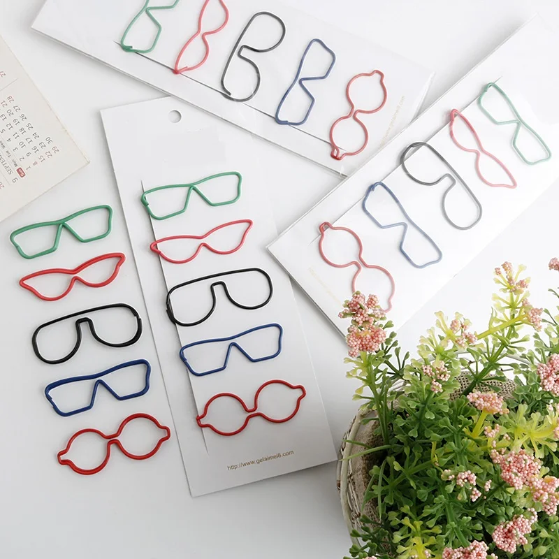 

5Pcs Colorful Glasses Paper Clips Beautiful Bookmark Planner Paper Clip Metal Material Binding Paperclip For Book School Supply