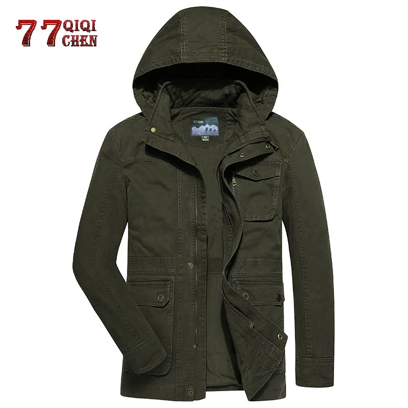 

QIQICHEN Brand Military Jacket Men High Quality Plus Size M-4XL Men's Winter Autumn Casual Cotton Hooded Mens Jacket Coat
