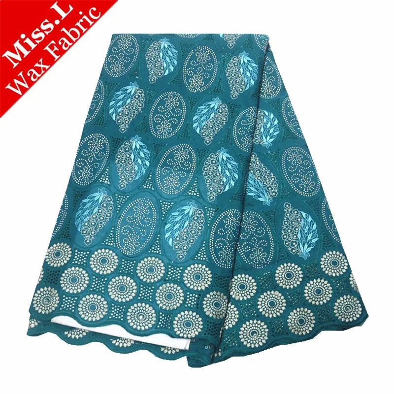 

Miss L African lace fabric 2019 high quality mesh laces fabrics 100% cotton with stones and beads embroidery for wedding dresses