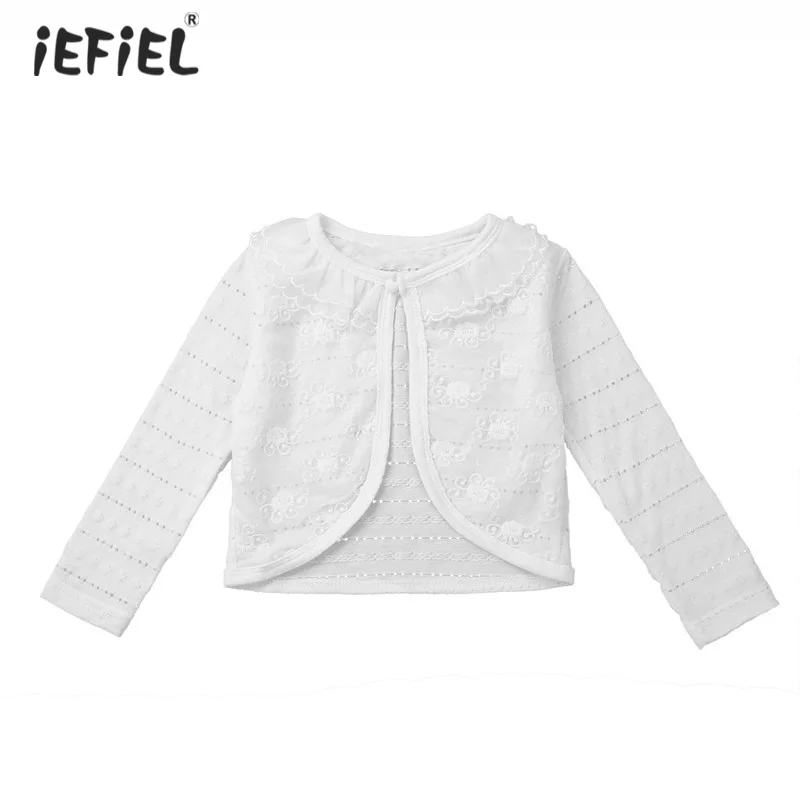 

Fashion Little Girls Short Shrug Bolero Coats Outerwear Kids Girls Hollow Out Long Sleeve Lace Flower Bolero Shrug Cardigan Tops