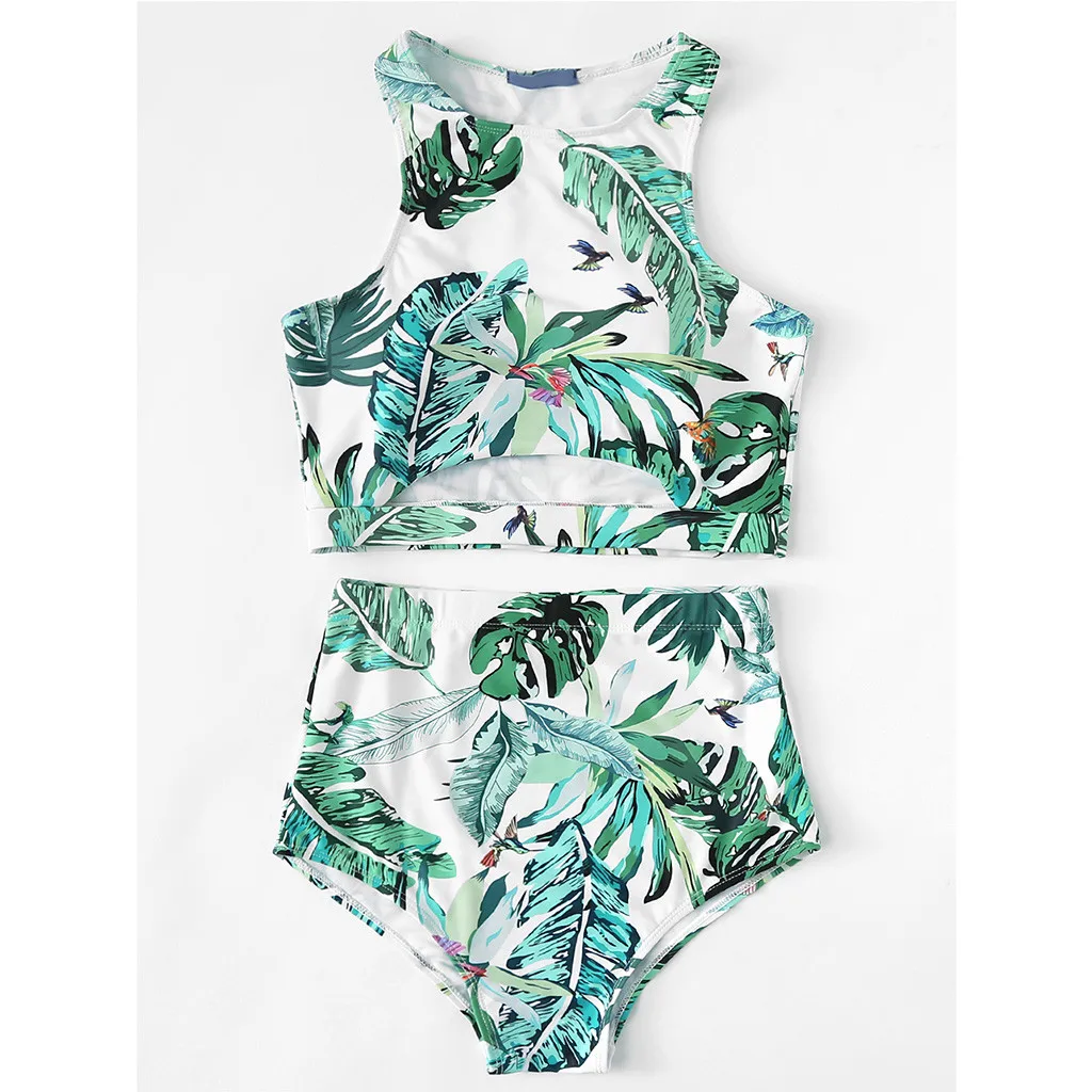Модный летний комплект из двух предметов Для женщин пикантные Листья печати стринги бикини пуш-ап купальник купальники, пляжная одежда a10 ap26
