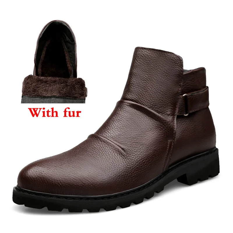 Очень теплые зимние ботинки мужская обувь из натуральной кожи мужские ботильоны на меху ручной работы Водонепроницаемая осенне-зимняя Уличная обувь - Цвет: brown fur