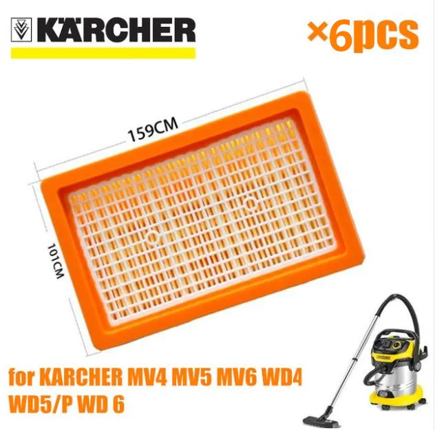 

China post 6 Pcs/Lot Air HEPA Filters For Karcher 2.863-005.0 MV4 MV5 MV6 WD4 WD5 WD6 wet dry Vacuum Cleaner Parts Replacement