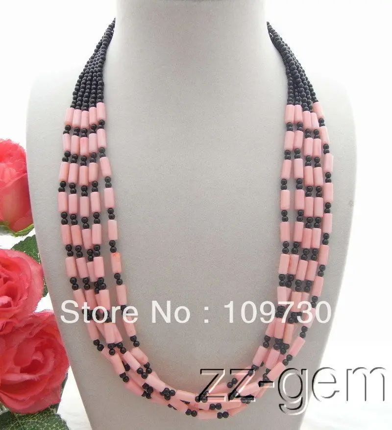 

Jewelry 0011956 5Strsd Coral&Onyx Necklace