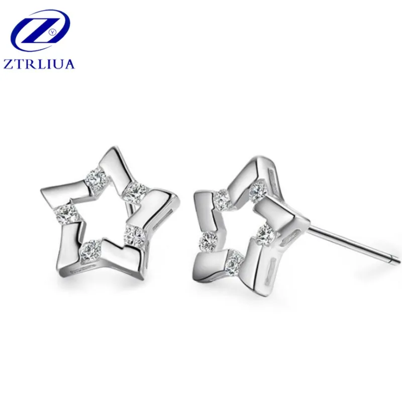 Изысканная пятиконечная звезда корейская мода 925 стерлингового серебра ювелирные изделия кристалл сладкий милый простой женский подарок серьги-гвоздики SE413