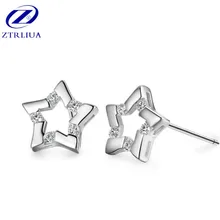 Изысканная пятиконечная звезда корейская мода 925 стерлингового серебра ювелирные изделия кристалл сладкий милый простой женский подарок серьги-гвоздики SE413
