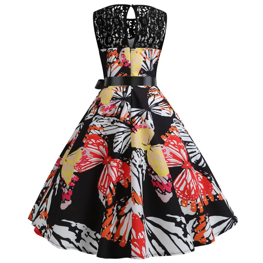 BacklakeGirls Printing Flower Satin Cocktail Dresses Sleeveless Cocktail Dress Colorful Knee Length With Sashes