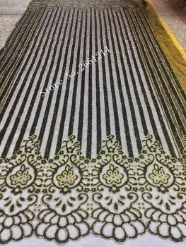 

Latest BZL-52426 African French Lace with glued glitter Fabric New arrival African Tulle Lace Fabric in black and gold