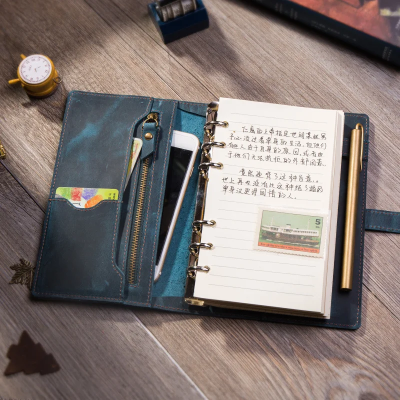 

Handmade Genuine Leather A6 Multifunction SpiralNotebook Cowhide Diary loose leaf DIY ring binder replaceable inserts