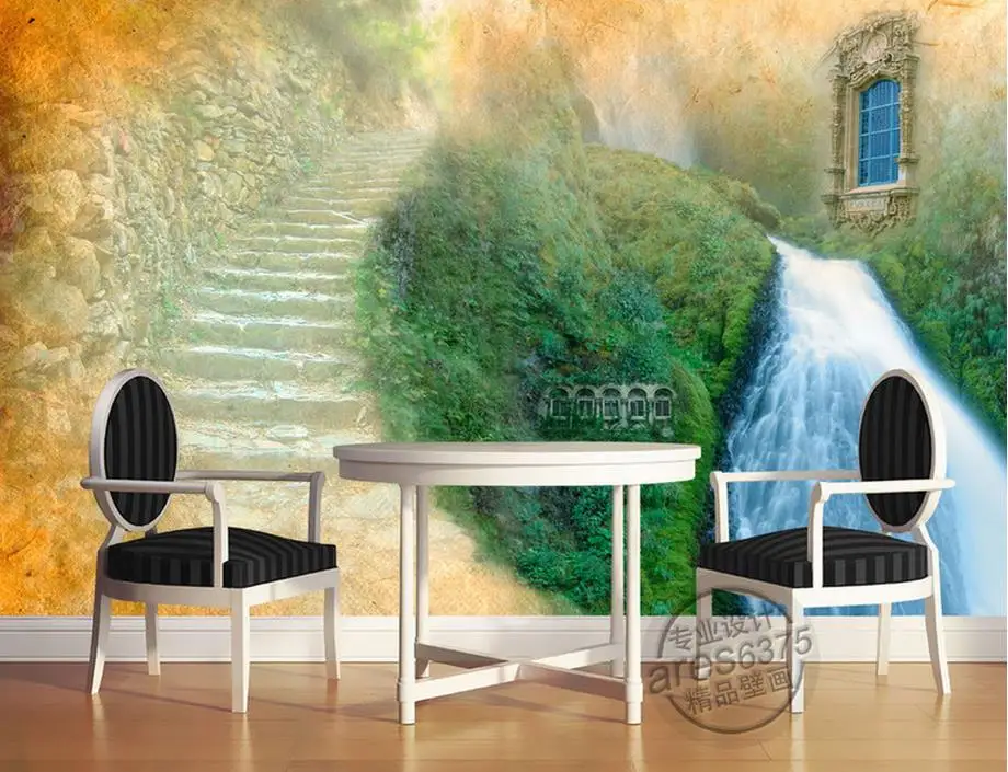 

customize photo murals 3d living room wallpaper Waterfall ladder background wall bedroom 3d papel de parede