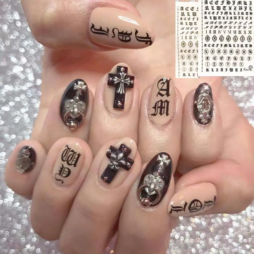 Серия надписей золотой черный дизайн надписей классная стикеры 3D на ногти nail Art Наклейка шаблон diy Инструменты для ногтей украшения